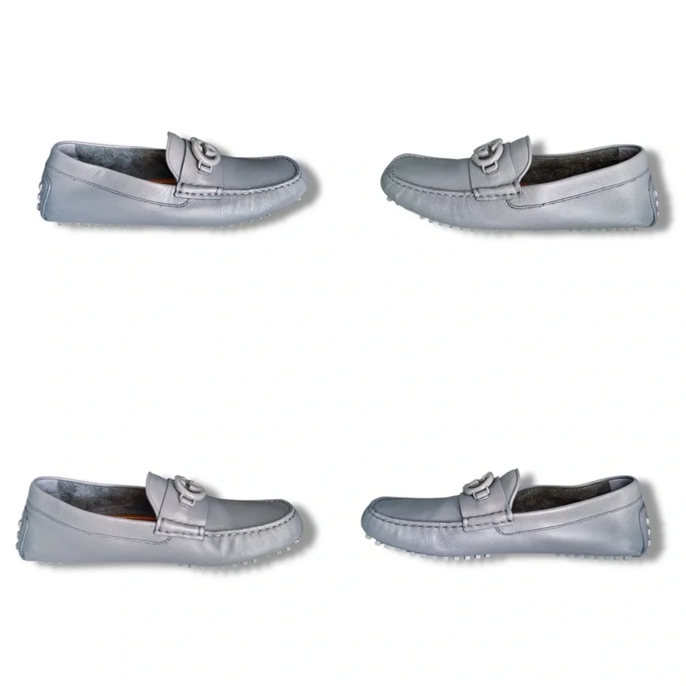 Gucci Grey Leather Interlocking G Drivers Loafers Men’s Size 6.5 / Women’s 8-8.5